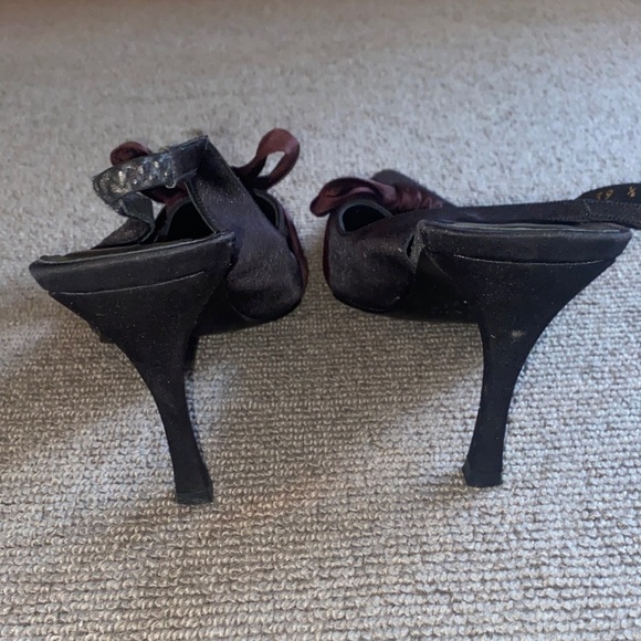 LK Bennett Elegant Black and Burgundy Satin Bow Slingback Heels sz 38.5 - Picture 11 of 15